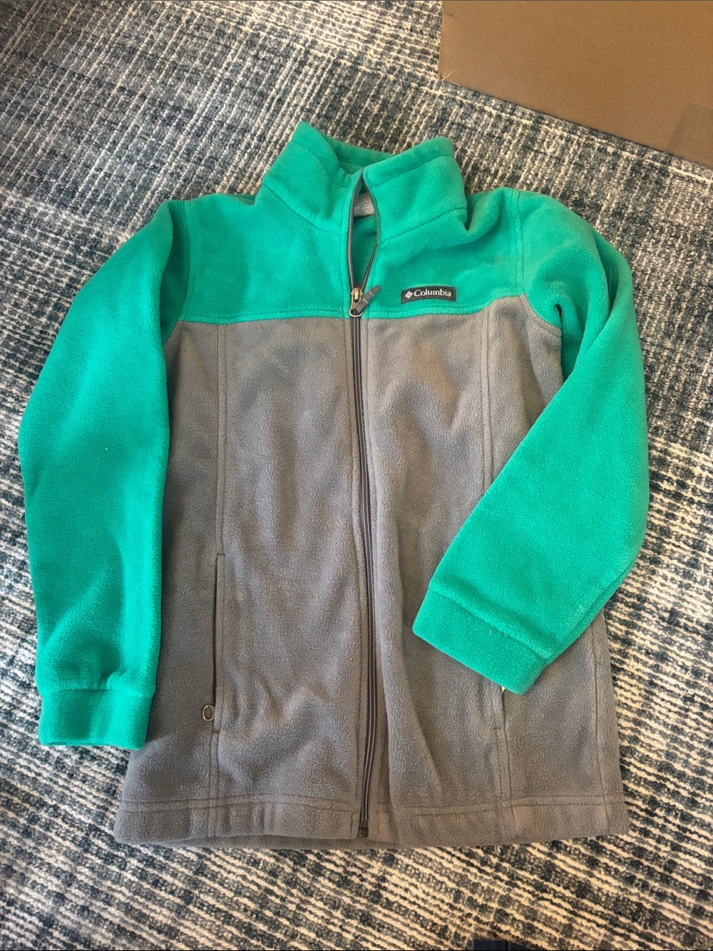 Kids Columbia Green and Gray Full-Zip Fleece Jacket M 10-12